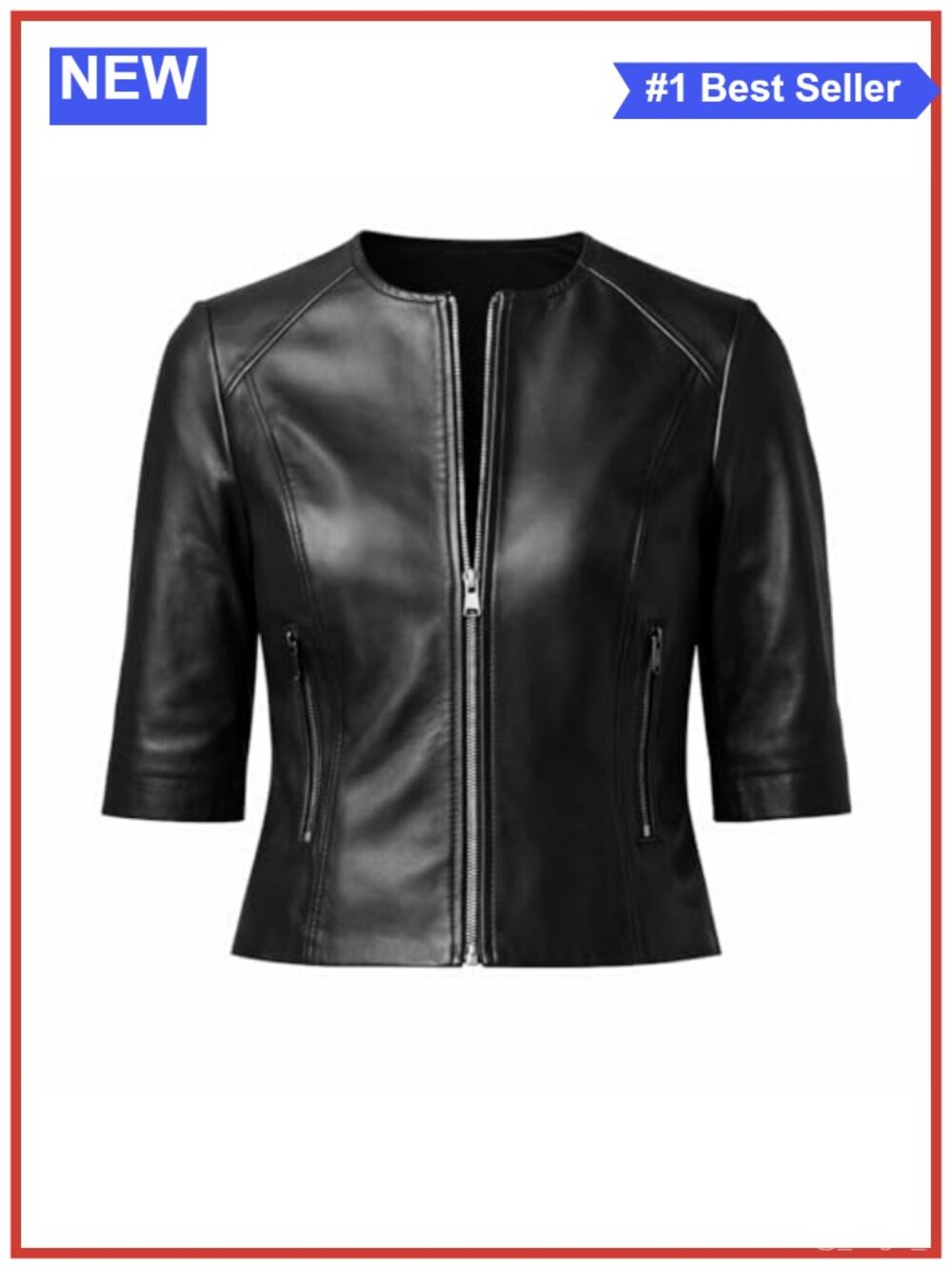 Faux Leather Cropped Jacket Short Sleeve Zip-Up Minimalist Fitted Outerwear